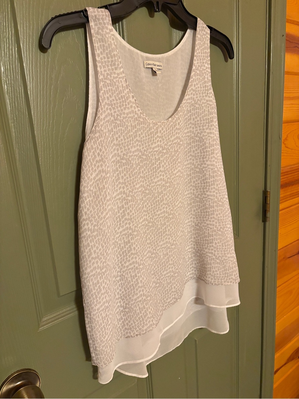 Calvin Klein Ivory Textured Layered Chiffon Tank